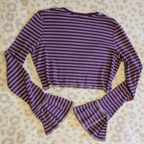 Striped Purple Flare Long Sleeve Crop T-shirt Medium - Picture 6 of 6